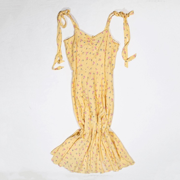 NEW Bardot Midi Bow Tie Yellow Ditsy Floral Flower Print Pattern Dress 8 - Picture 1 of 4
